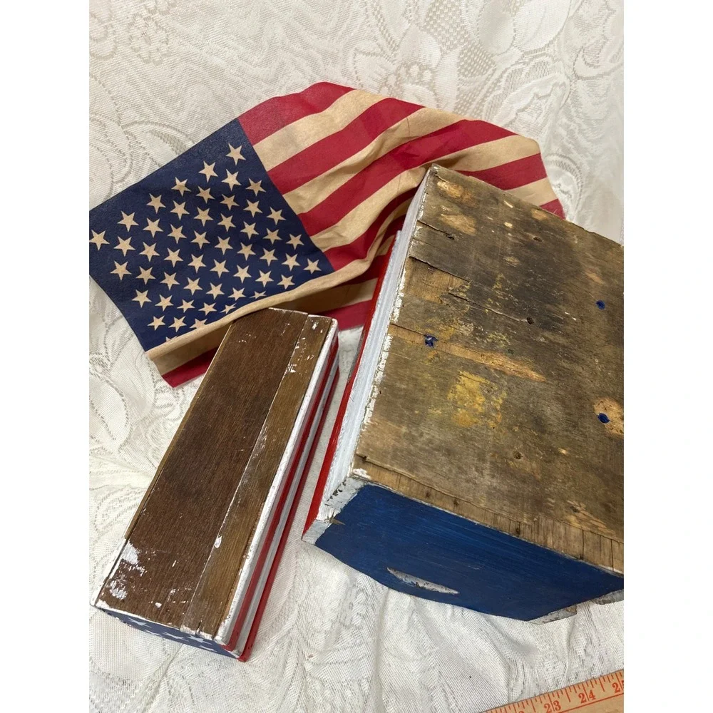 Patriotic Folk Art Hand Painted Small Wooden Crates July 4th‎ Americana Decor
